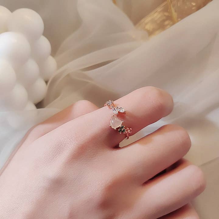 Perimade & Co. LLC - Wholesale Multi-Stone Ring - Dainty Cute Heart Flower Stackable Ring in Solid Copper4