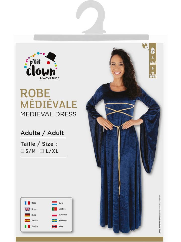 P'tit Clown – Disfarce – Mulher por atacado – Vestido medieval azul para adulto tamanho L/XL3