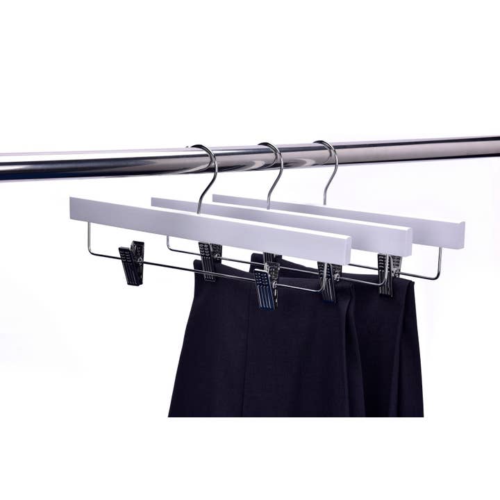 Quality Hangers - Wholesale Clothes Hangers - W043 - Wooden Straight Skirt Hangers, 14", White 120 pcs