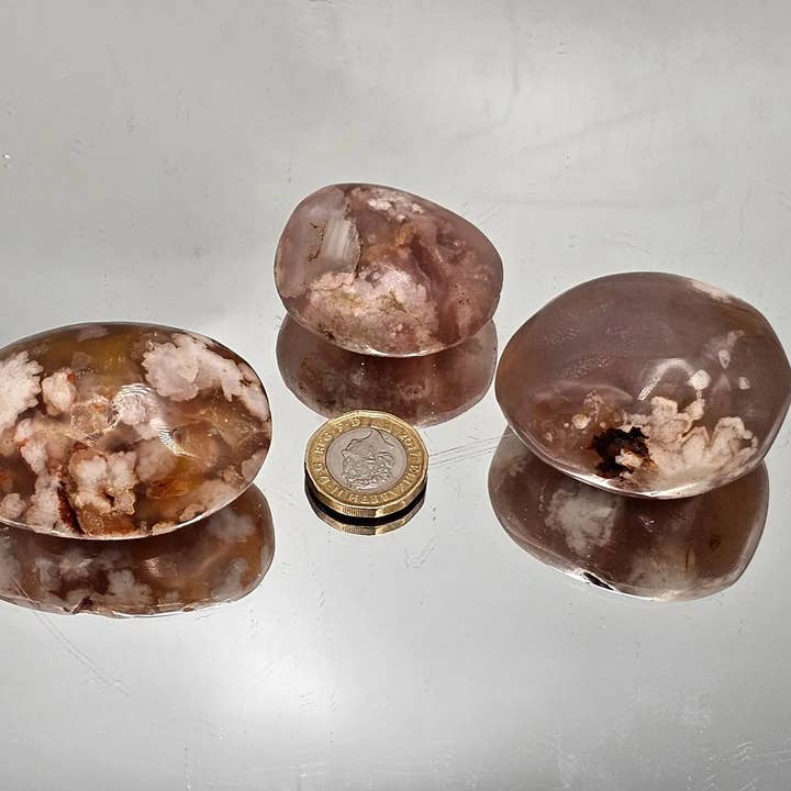 Distinction Crystals - Wholesale Spiritual Stone/Crystal - 3 X Flower Agate Crystal Palmstones1