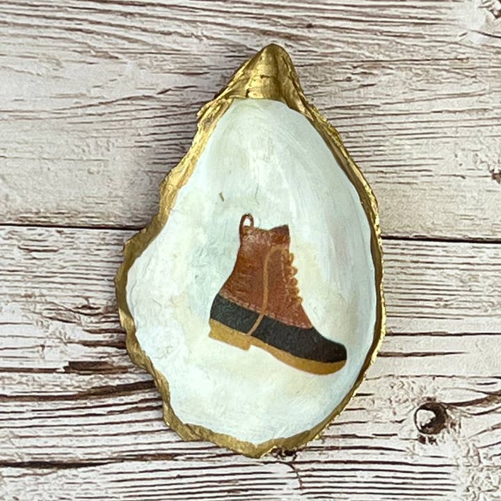 Small Oyster Shell Ring Dish with Bean Boot for wholesale by Zo Pi Designs