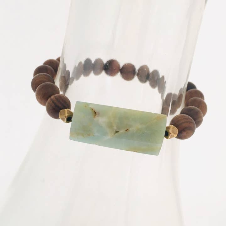 Amazonite & Wood Stretch Bracelet for wholesale by HL Stacks