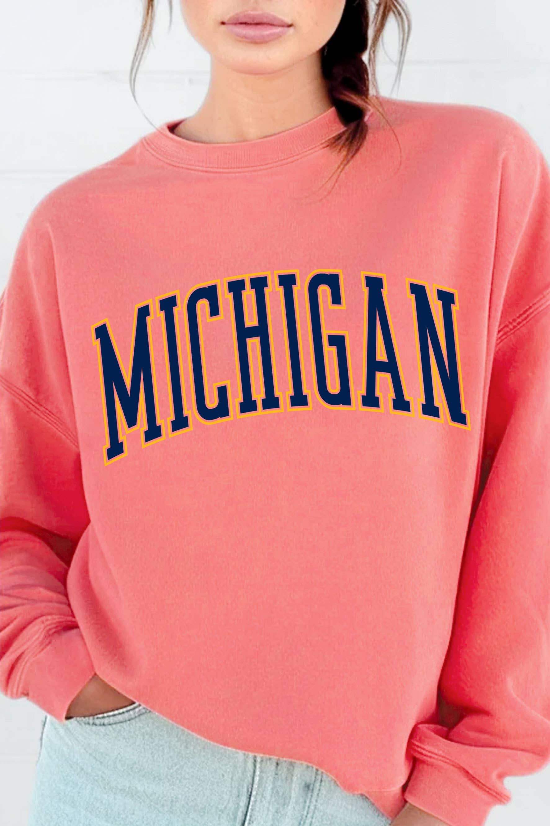 Rustee Clothing - Wholesale Graphic Sweatshirt - Women's - MICHIGAN PUFF GRAPHIC BRUSHED SWEATSHIRTS1
