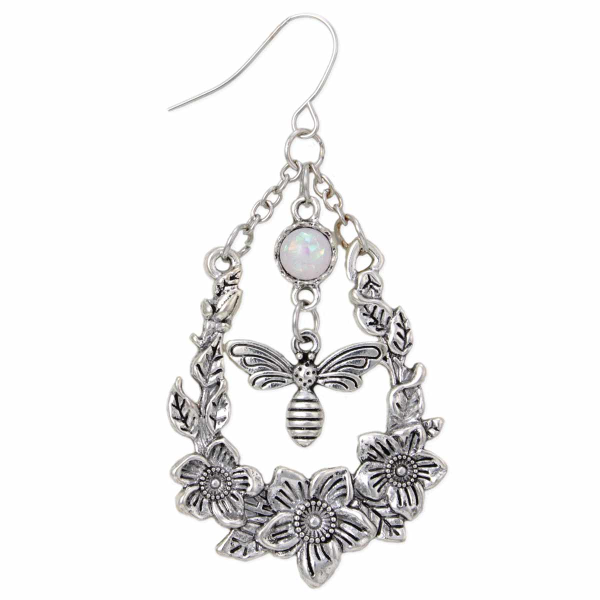 ZAD - Wholesale Dangle Earrings - Secret Garden Bee Flower Silver Earrings1