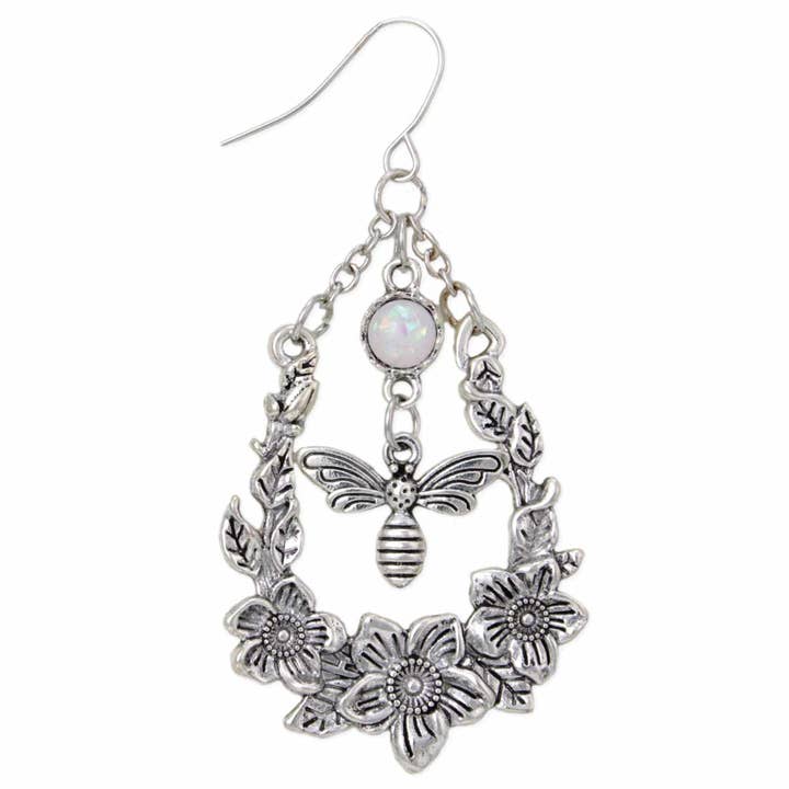 ZAD - Wholesale Dangle Earrings - Secret Garden Bee Flower Silver Earrings1