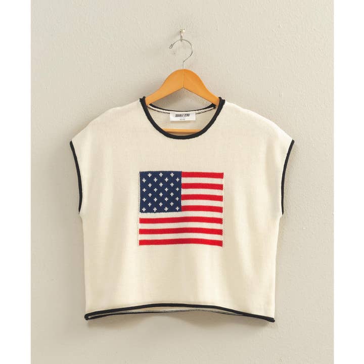 Rolled Hem Sleeveless Flag Graphic Top for wholesale by Double Zero