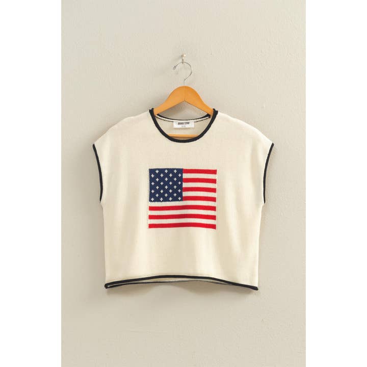 Rolled Hem Sleeveless Flag Graphic Top for wholesale by Double Zero