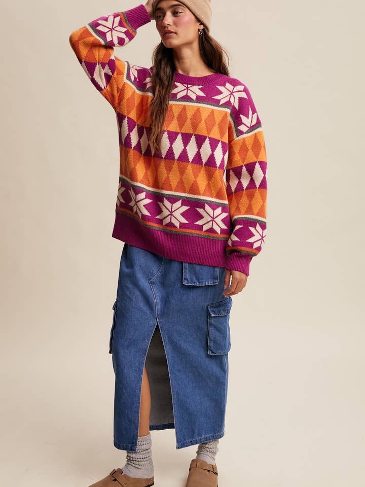 Geometrisk Fair Isle Striktrøje LSW0929 for engroshandel hos Listicle