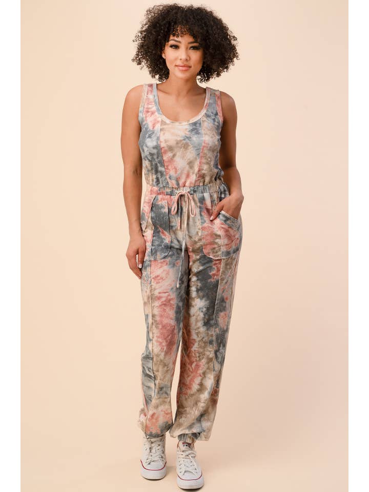 Combo rose SP4600920 - COMBINAISON SANS MANCHES EN TISSU ÉPONGE TIE DYE en vente sur Faire1