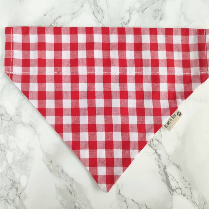 Buddy and Ben - Vendita all'ingrosso Bandana - Cani - Bandana per cani a quadretti rossa - bandana per cani sopra il colletto