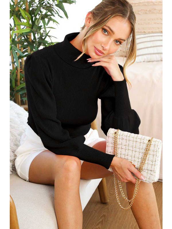 Vine & Love - Wholesale Knit Sweater - Women's - Extra Fine Merino Ribbed Turtle Neck Knitted Sweater VT70161