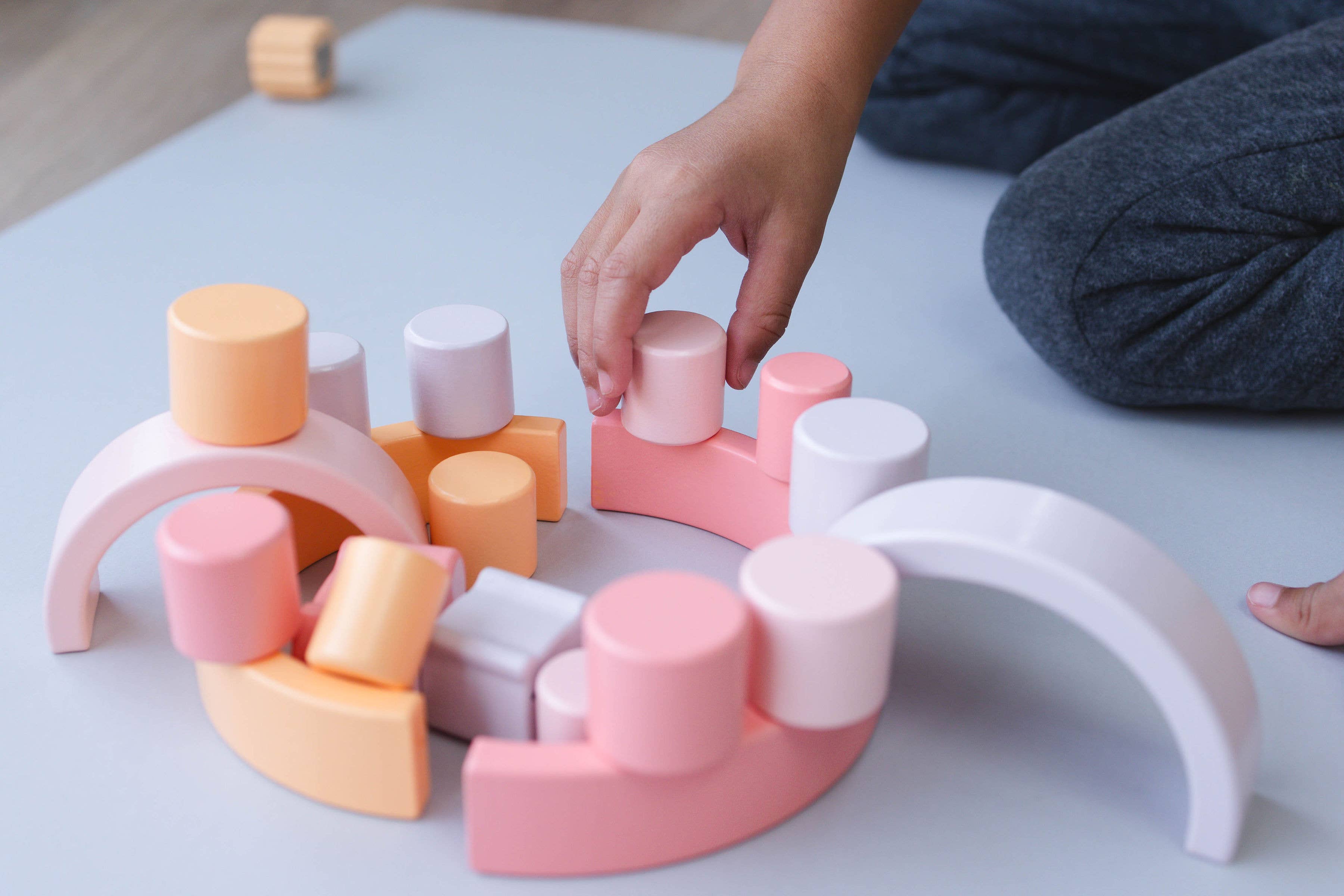 Spirit 'N Sprout - Wholesale Toy Set - Kids - CASE Pink Animal Stacking Set - Wooden Rainbow Stacking Toy 5