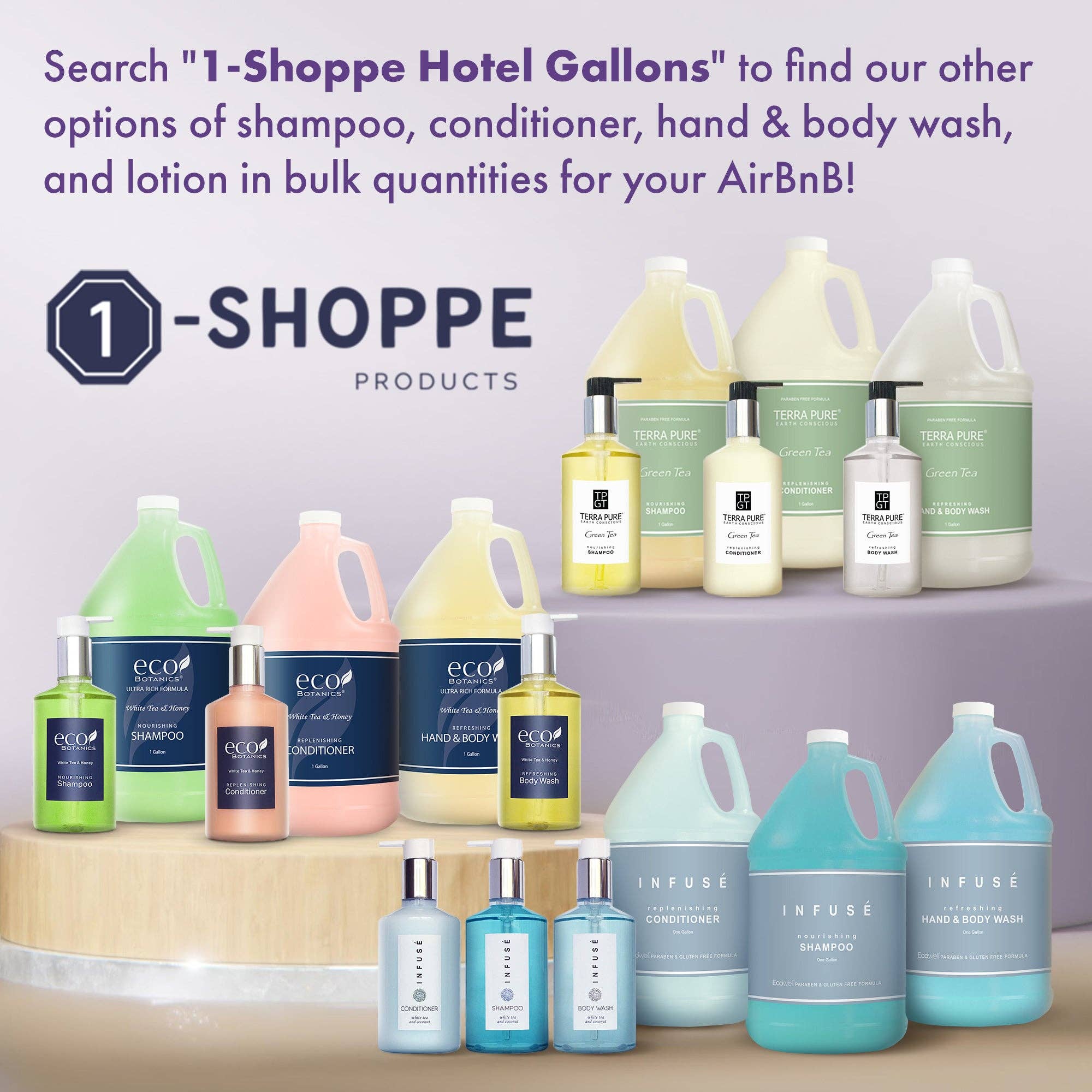 Diversified Hospitality Solutions - Wholesale Bath & Body Set - Infuse Lavender Mint Gallon & Dispenser Set | All-In-Kit | Shampoo Conditioner Body Wash Gallon | Refillable 10.14 oz. Matching Pump Bottles6