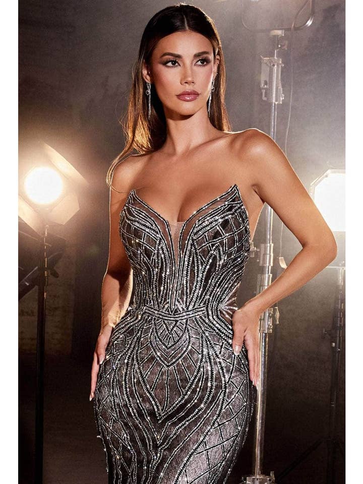 Wholesale Strapless Rhinestone Embellished Mermaid Evening Gown LAR6018 for wholesale by LA Merchandise