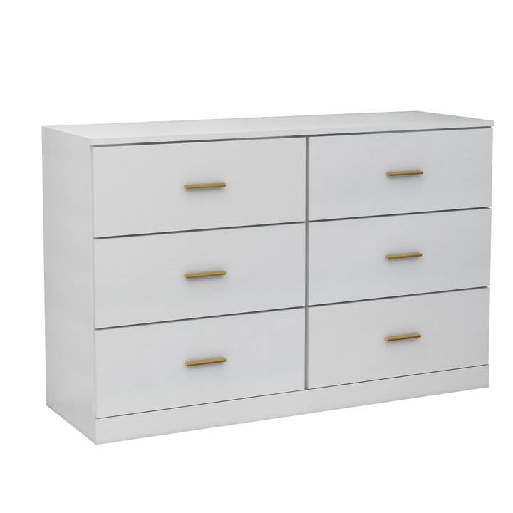 Orange County Decor - Wholesale Bedroom Furniture - Modern White 6 Drawer Dresser For Bedroom Large Storage Wide Chest Of Drawers, Sturdy & Safe Chest 5 Or More Drawers Whitewash Antique White Primary Living Space Drawers Included American5