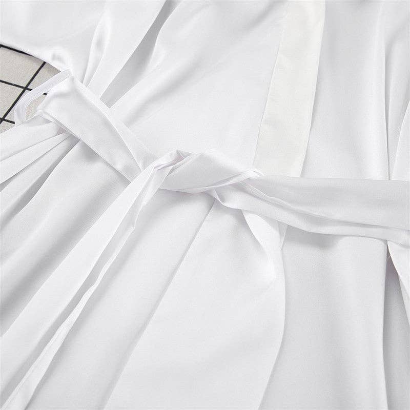 WHITE Tie-Waist Lace Robe and Pants Pajama Set for wholesale on Faire4