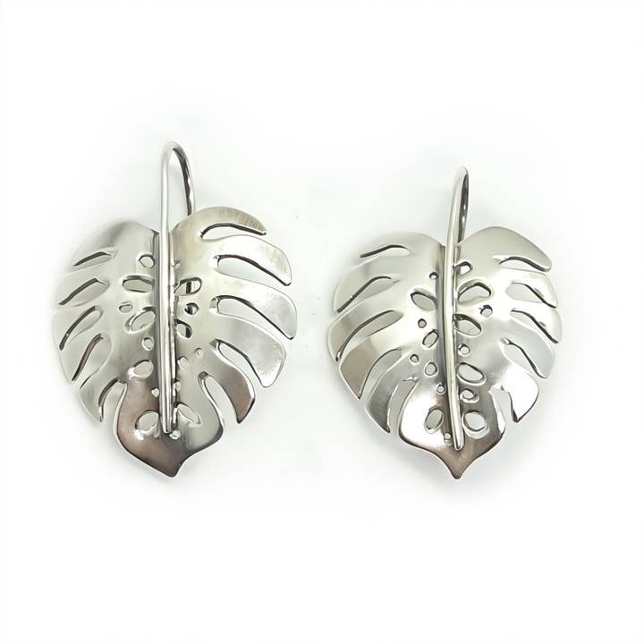 Monstera Earrings in Sterling Silver - Medium for wholesale by Alison Morse