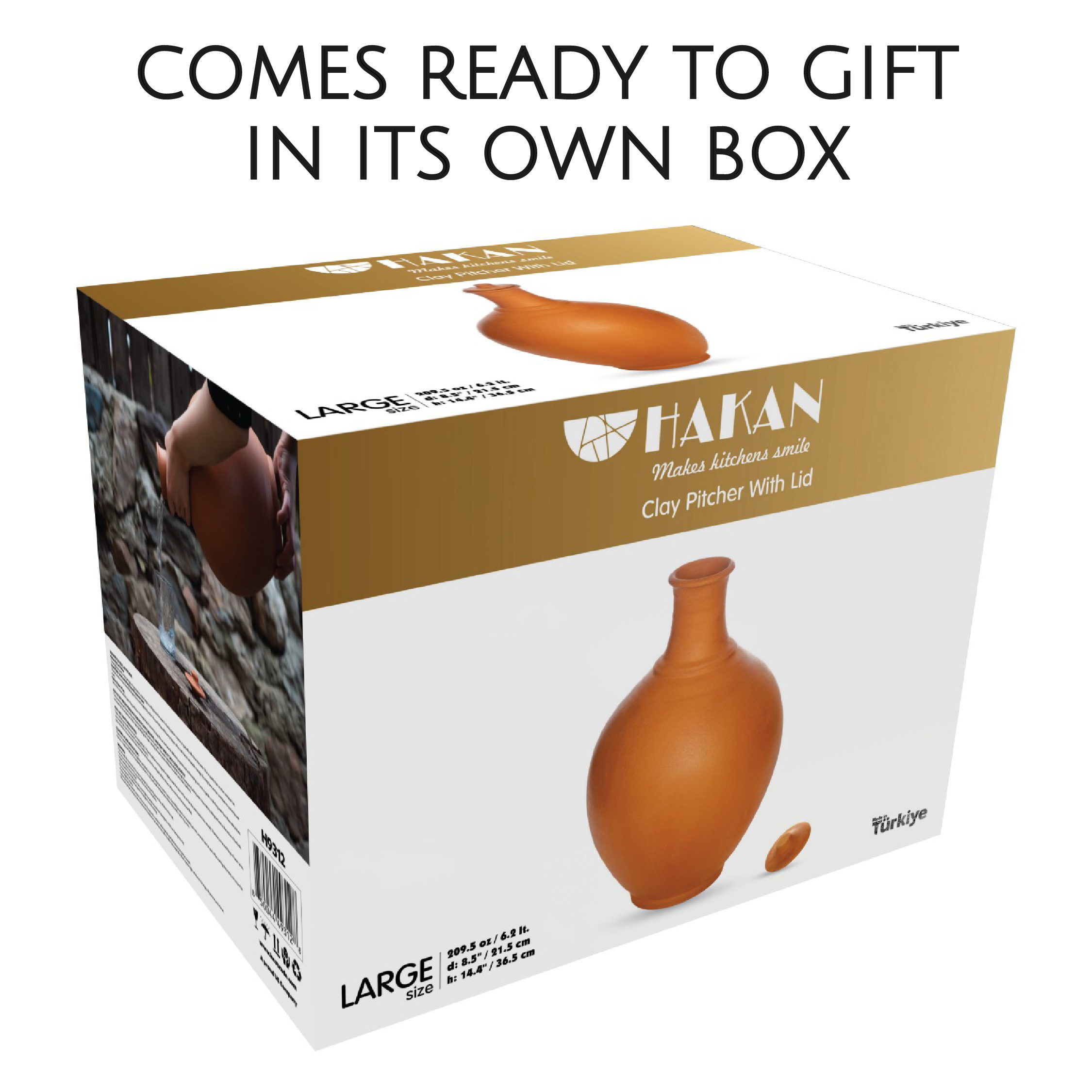 Hakan - Venta al por mayor Jarros - Jarra de barro de terracota Hakan con tapa, jarra hecha a mano, 3 tamaños11