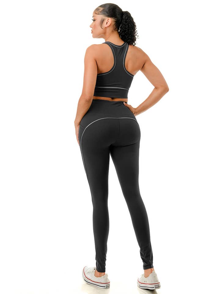 Color 5 – Großhandel Sportbekleidungsset – Damen – Sport-BH für aktive Kleidung mit Yogahose im Set mit kontrastfarbenem Rand