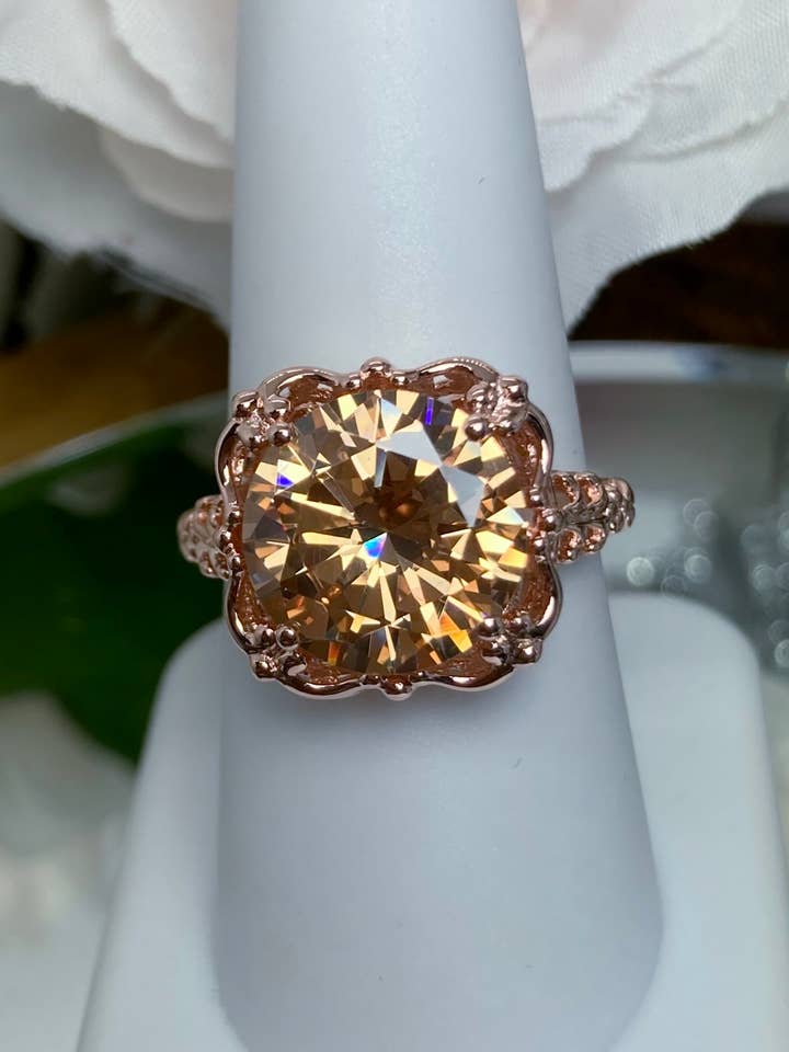 Peach CZ Rose forgyldt sterlingsølv 6ct perle #D103 for engroshandel hos Silver Embrace Jewelry