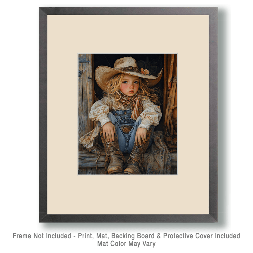 Mowbi - Vendita all'ingrosso Stampa artistica - Sad Little Cowgirl - Stampa artistica da parete - Coastal Cowgirl 20,3 x 25,4 cm - Tappeto 27,9 x 35,6 cm1