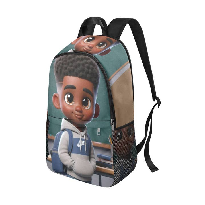 Naomi's Happy Place Shop - Wholesale Backpack – Child - African American Boy Fabric Backpack with Side Mesh Pockets2