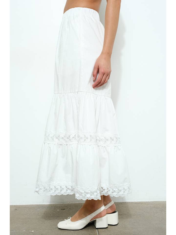 Ivory POPLIN TIERED MAXI SKIRT for wholesale on Faire