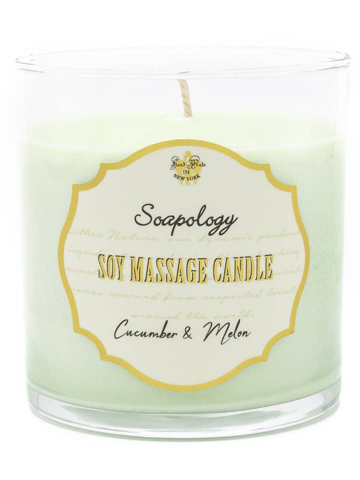 Bougie de massage au soja - Melon Concombre pour la vente par Soapology