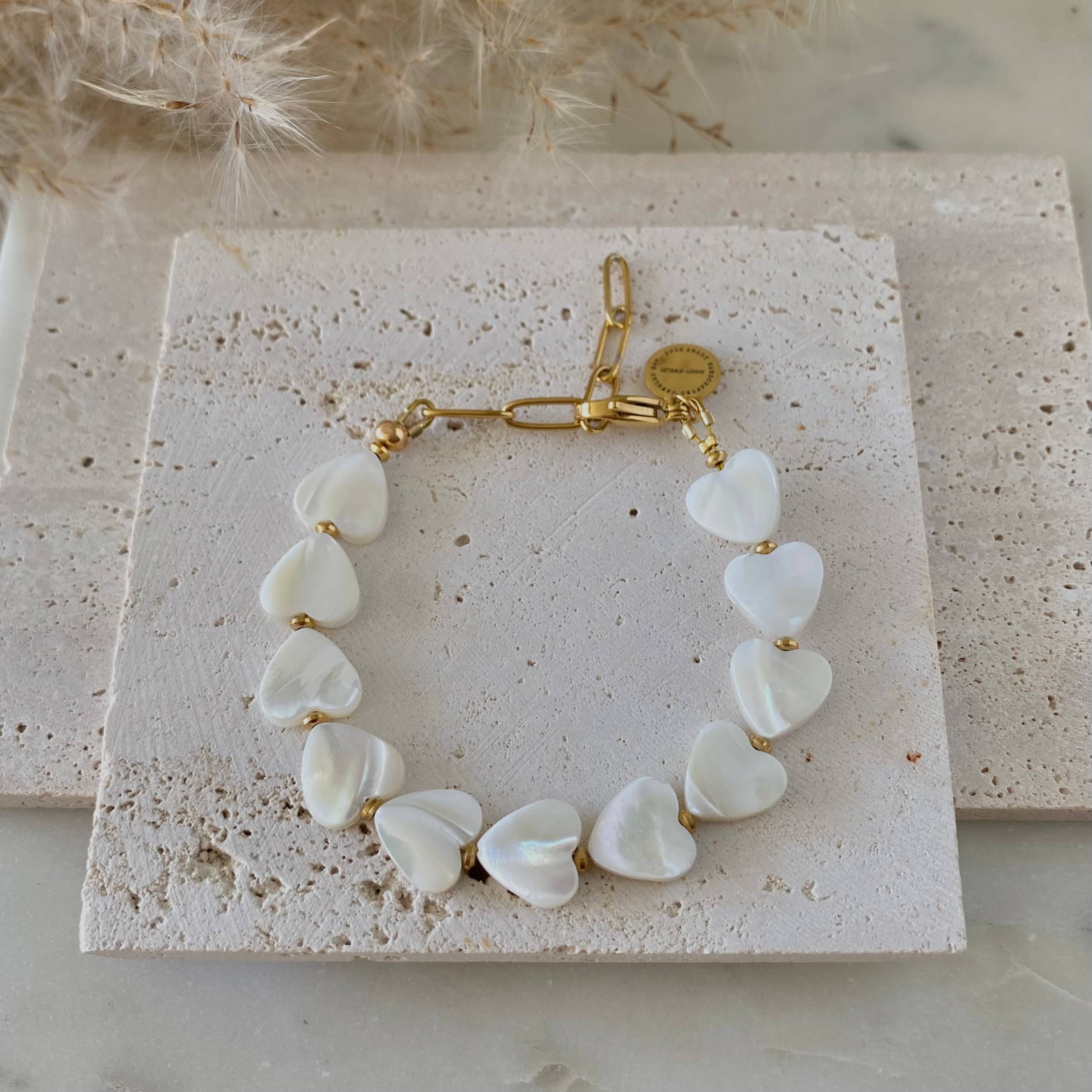 Amady Jewelry - Wholesale Beaded Bracelet - Heart Shaped Pearl Shell Bracelet 18k gold plated6