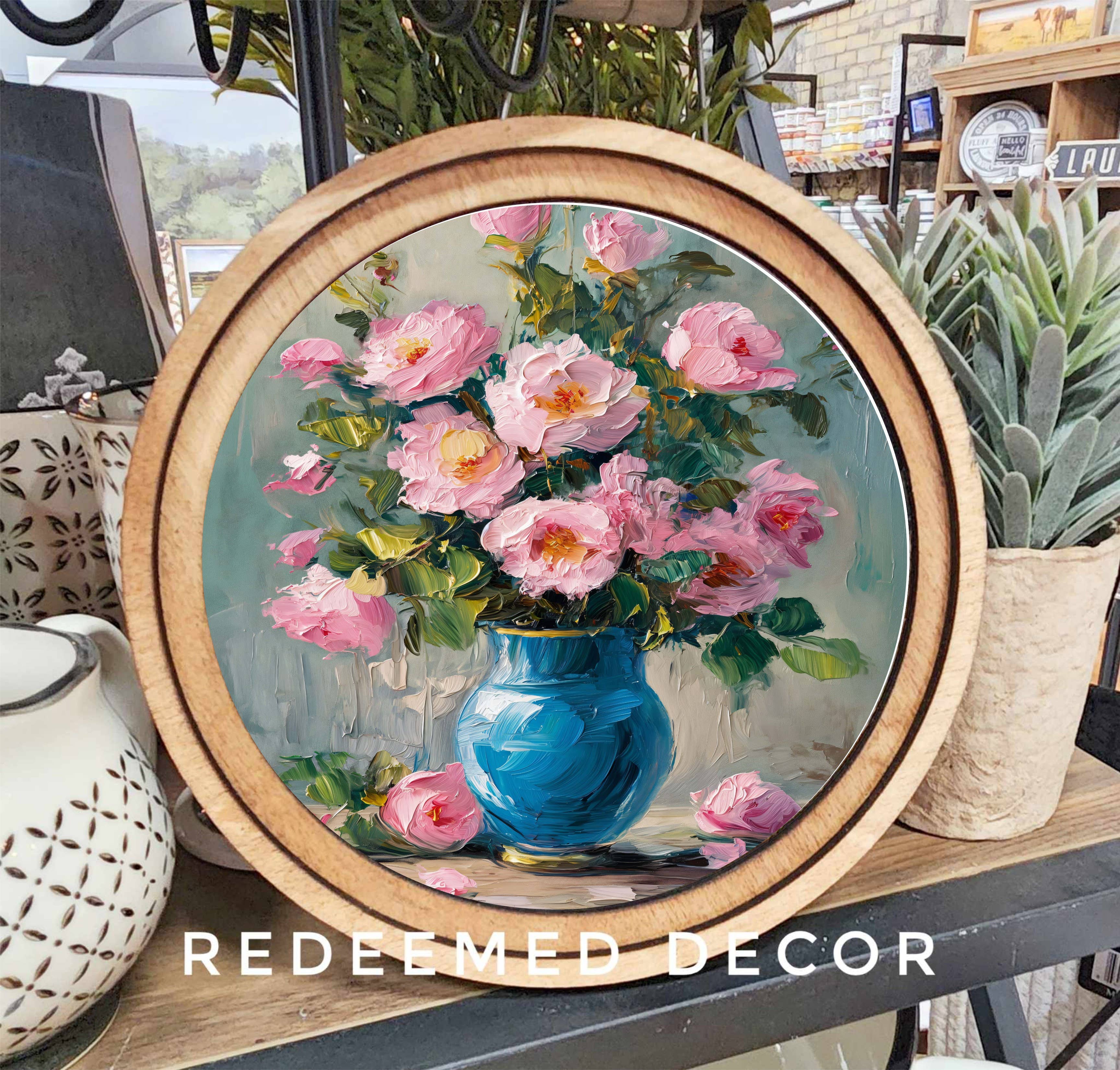Redeemed Decor - Vente Affiche d'art - Art vintage de roses rond de 8 pouces