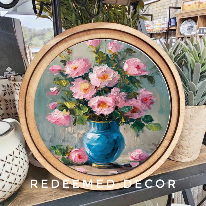 Redeemed Decor – wholesale Konsttryck – 8" Rund Vintage Rosor Konst