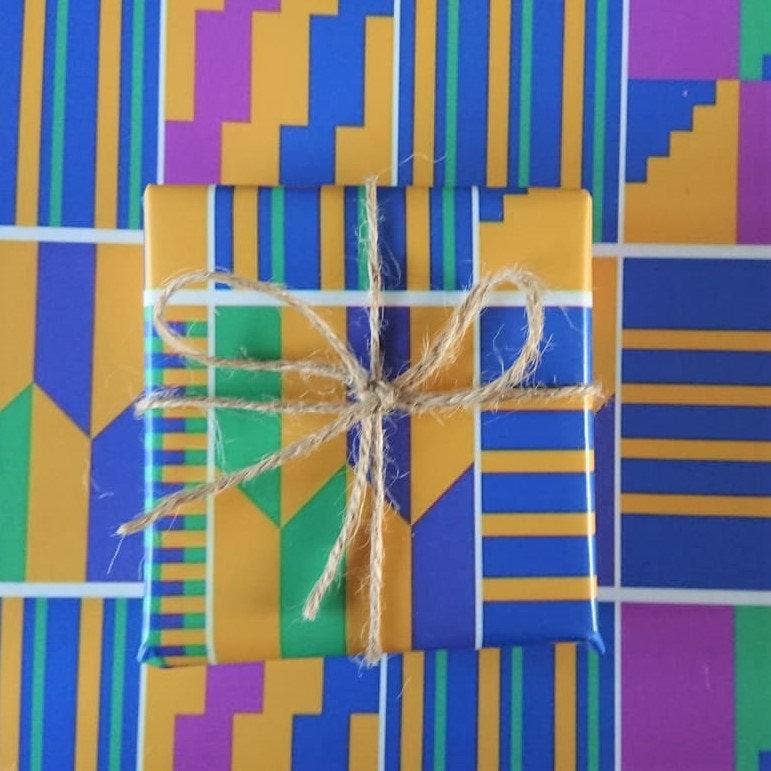 The Copper Fruit - Wholesale Flat Wrap - Luxury Gift Wrap - Kente Blue - Wrapping Paper1