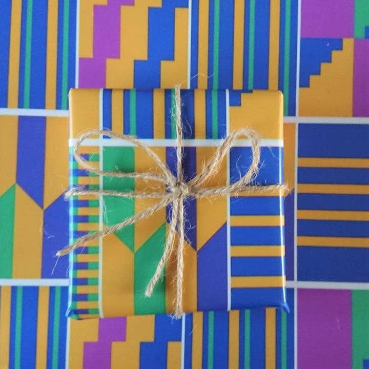 The Copper Fruit - Wholesale Flat Wrap - Luxury Gift Wrap - Kente Blue - Wrapping Paper1