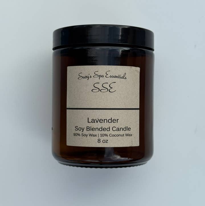 Suzy Spa Essentials - Wholesale Jar/Filled Candle - Lavender Soy Blend Candle - 8 oz Amber Jar1