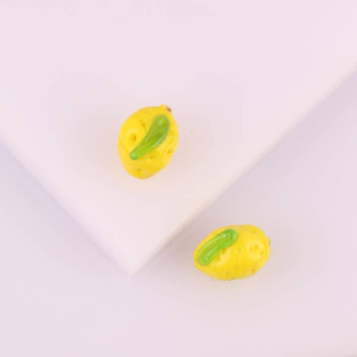 Adamodart - Wholesale Individuele bedel/hanger - Murano Glass Lemon spacer Bead, lampwork, bedeltje met fruitoorbellen2