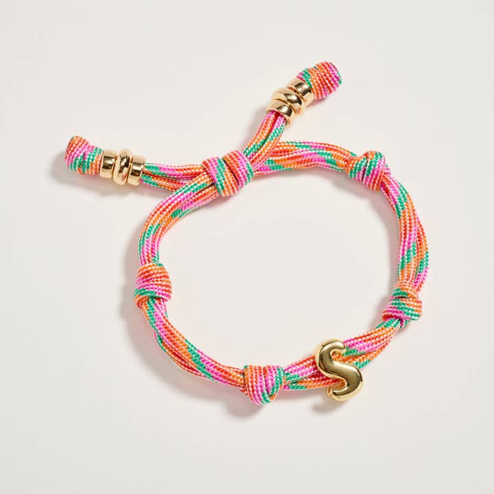 ASST Premium Multicolor Rope Initial Bracelet with Gold Letter Charm – Adjustable Luxury Cord Monogram Bracelet for wholesale on Faire6