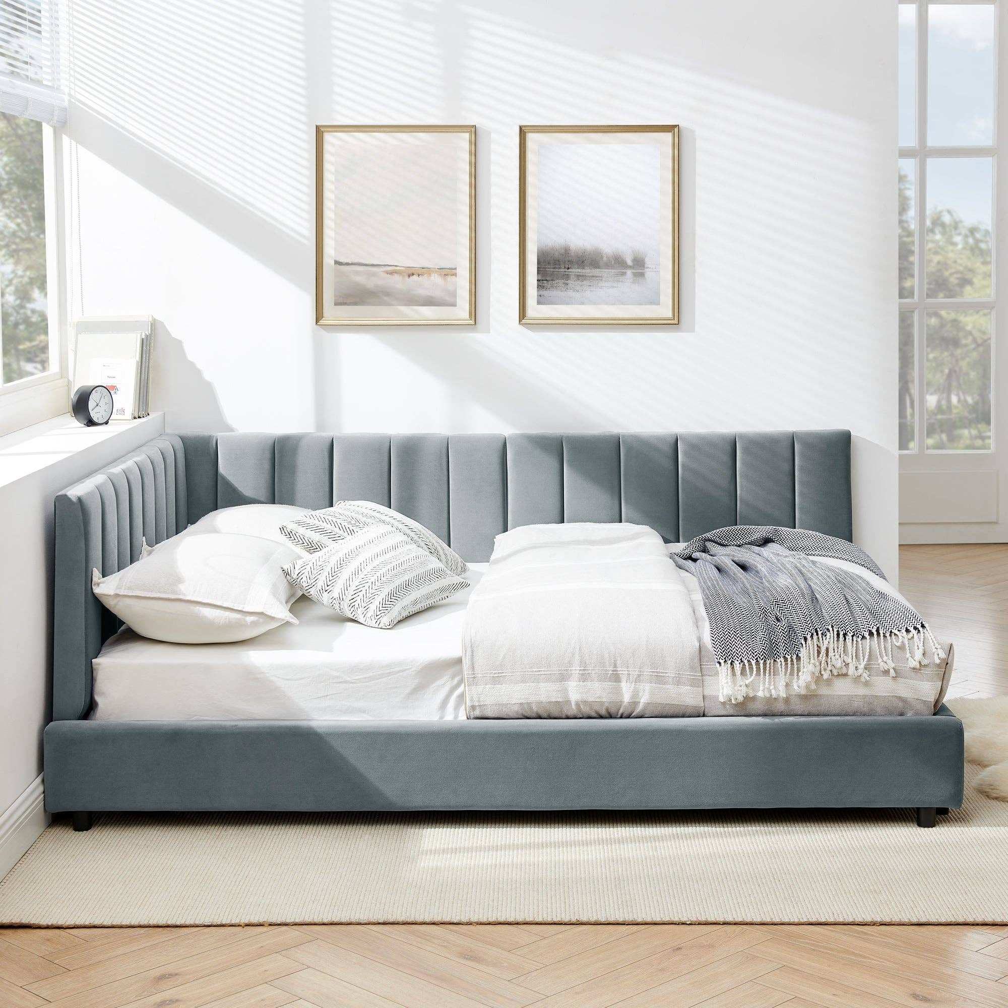 39F Inc. - Wholesale Bed - Mid-Century Full Size Tufted Bed Frame ,Gray/Beige/Black 5