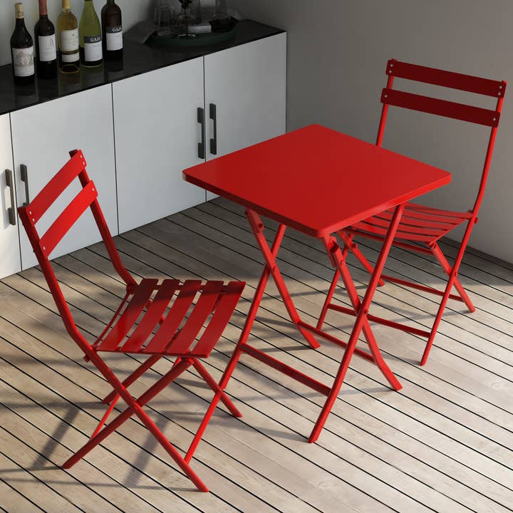39F Inc. - Wholesale Patio Set - 3-Piece Red Foldable Metal Bistro Set with Square Table8