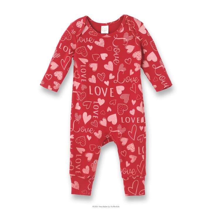 Tesa Babe - Wholesale Jumpsuit - Baby - Baby Girl Valentine's Hearts Full of Love Cotton Romper