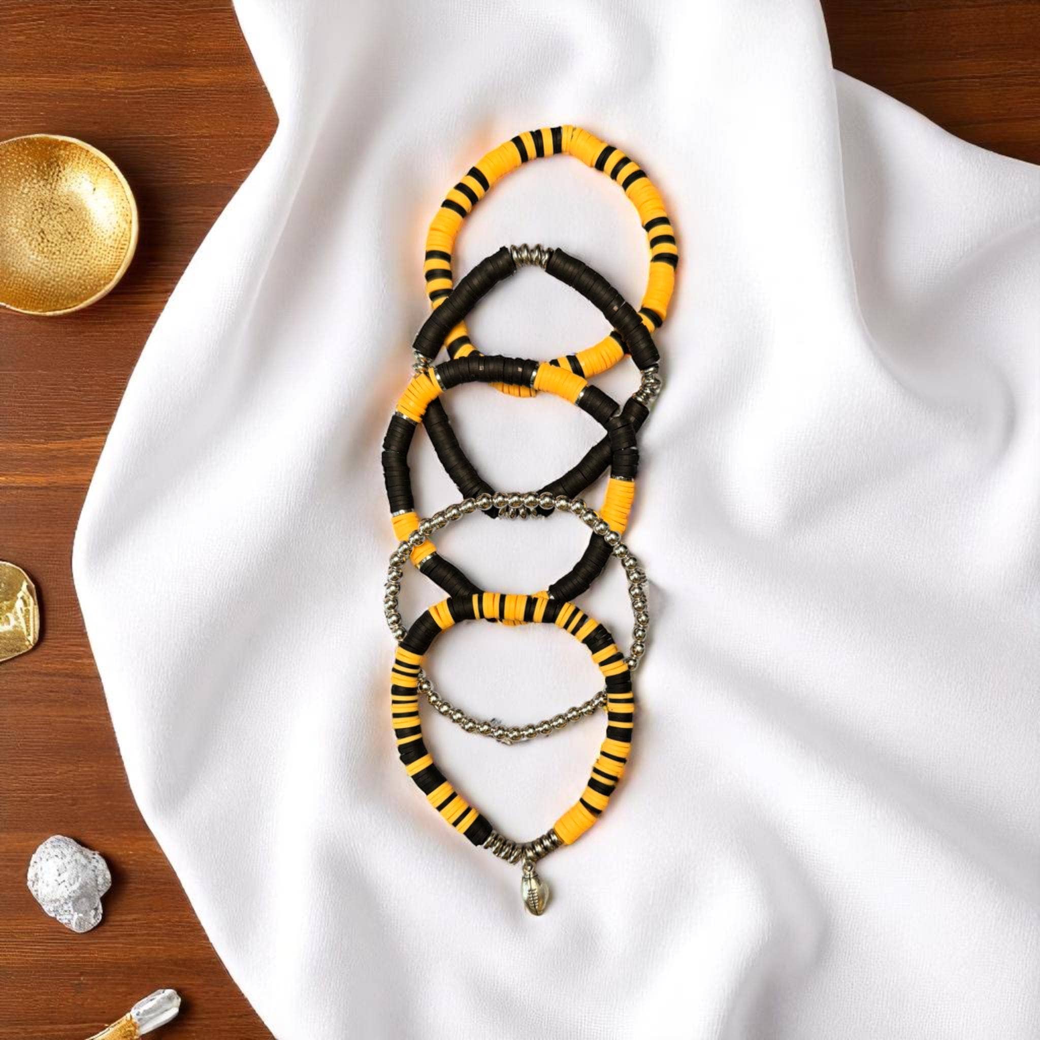 Fish Towne Designs, LLC - Wholesale Jewelry Set - Black and Gold Game Day Bracelet Stack5
