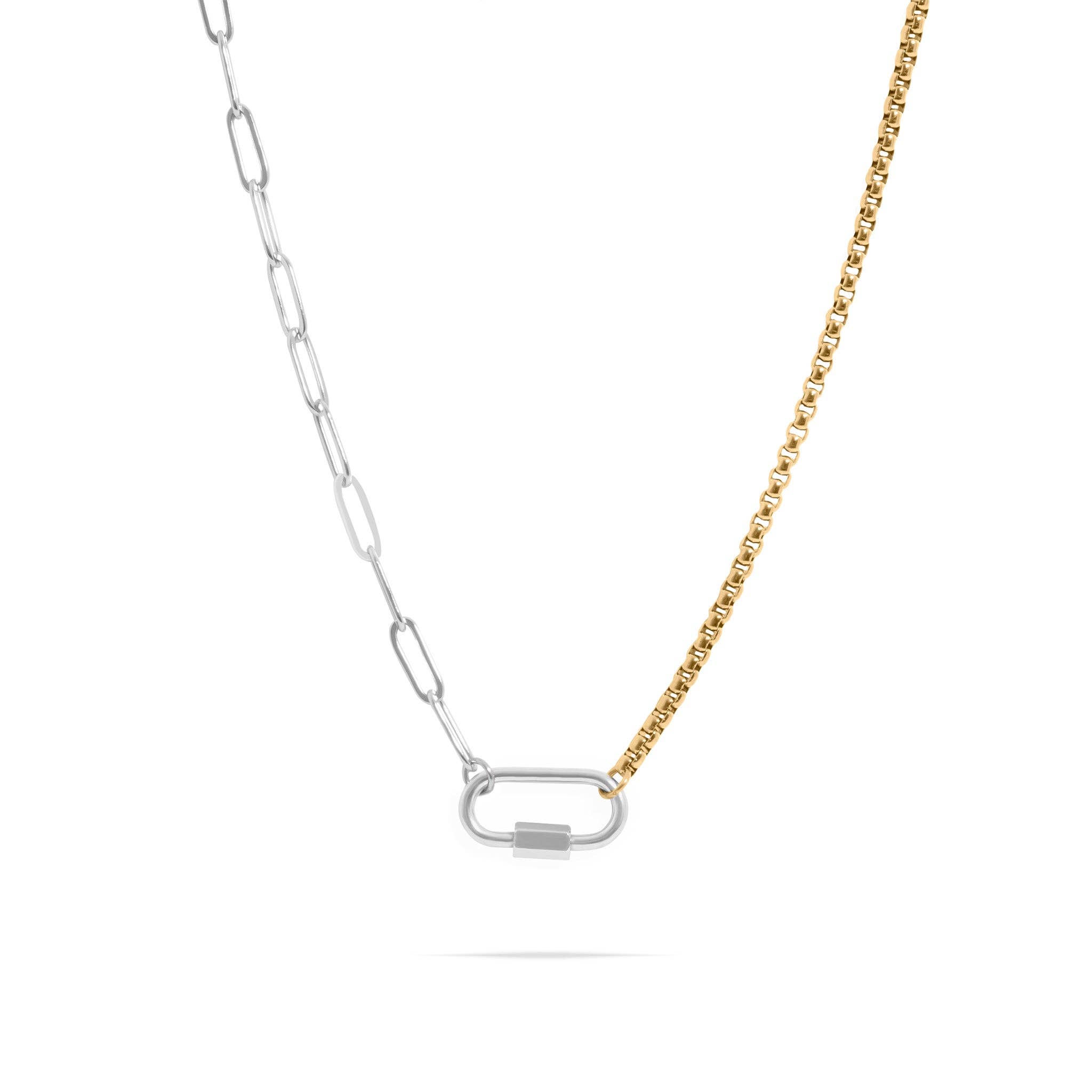 Stainless Steel Mixed Metal Paperclip Carabiner Necklace for wholesale on Faire0