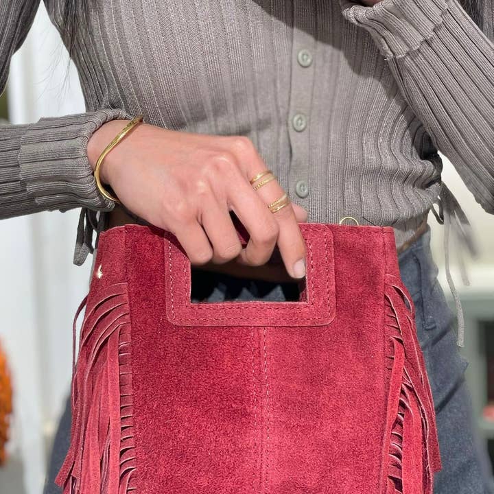 Cassette Barcelona - Wholesale Crossbody Bag - Women's - Mina Suede Leather Tassel Crossbody Bag Black12