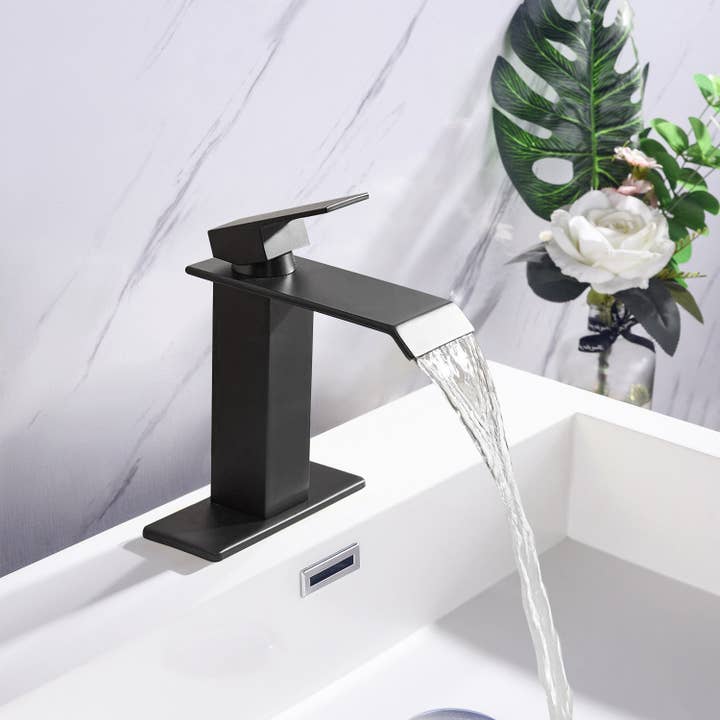39F Inc. - Wholesale Bathroom Trashcan - Matte Black Waterfall Spout Single Handle Faucet2