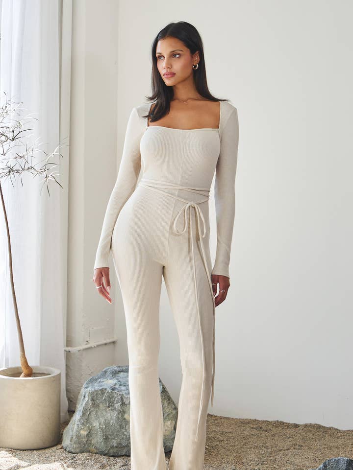 Ribbed long sleeve jumpsuit w/ back cut out for wholesale by No Vacancy