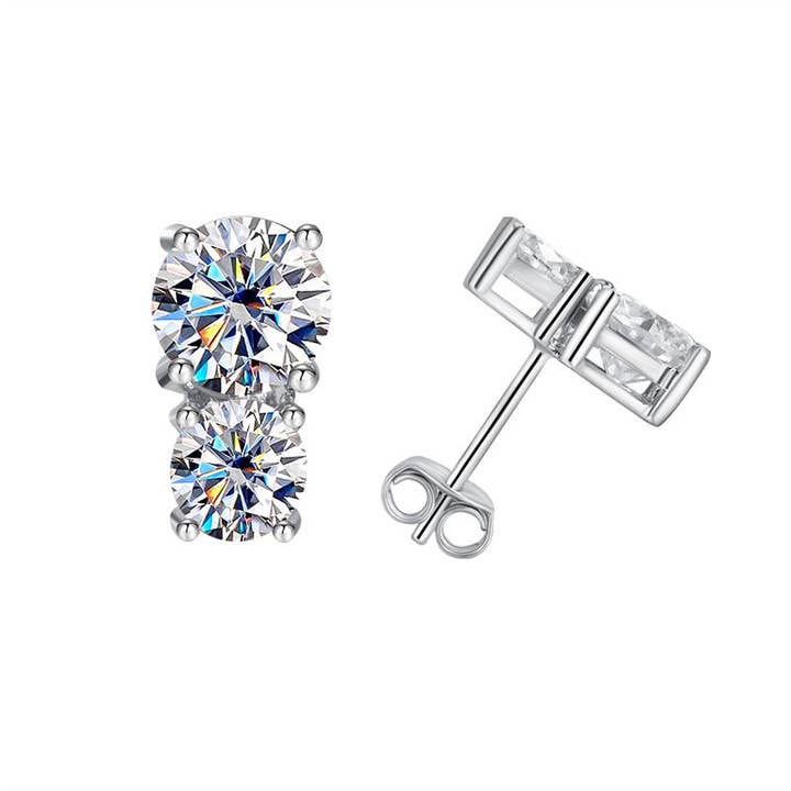 Perimade & Co. LLC - Wholesale Stud/Post Earrings - Two Stone Moissanite Stud Earrings in 925 Sterling Silver