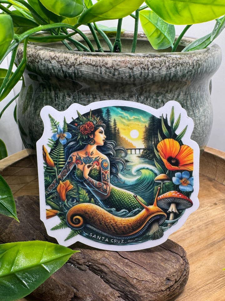 Santa Cruz Mermaid Coastal Tattoo Waterproof Sticker for wholesale by California Dreaming Co