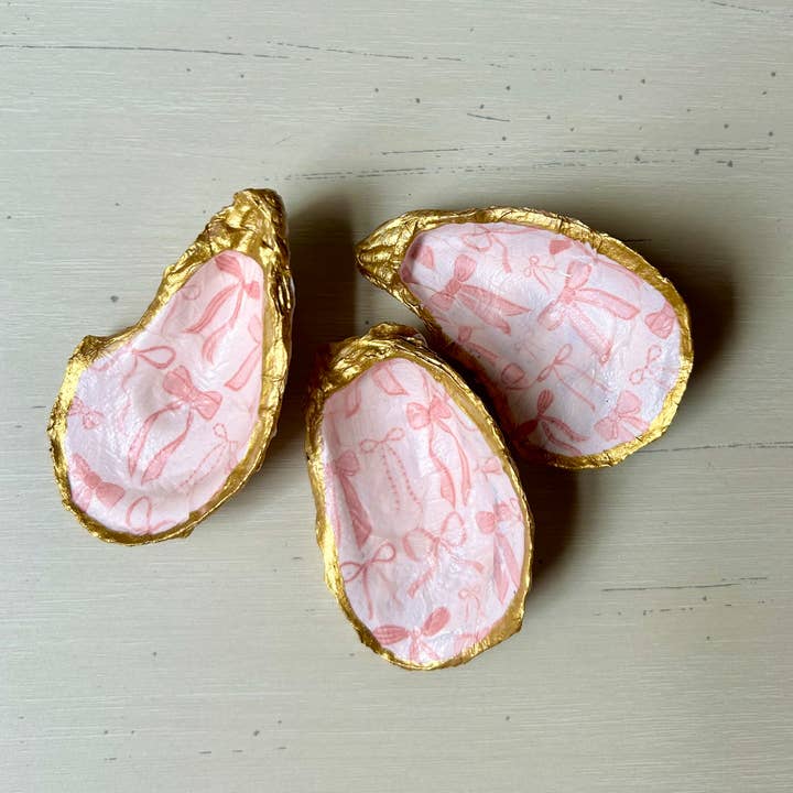 Del Mar Designs DC - Wholesale Jewelry Dish - Valentine's Day Pink Bow Oyster Shell Jewelry Dish