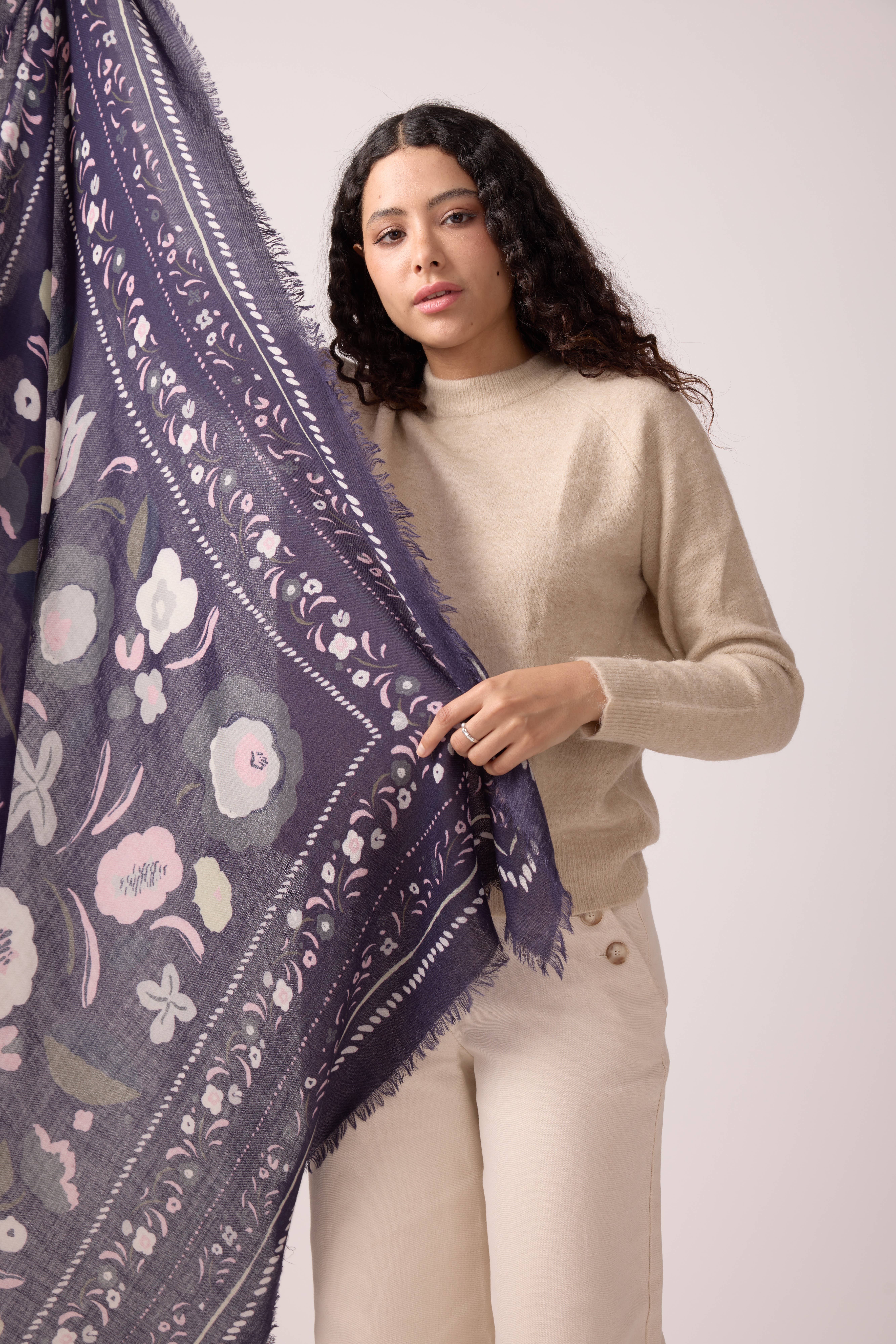 Maradji - Wholesale Scarf - Women's - BALKANS STORM BLUE WOOL AND SILK SCARF7