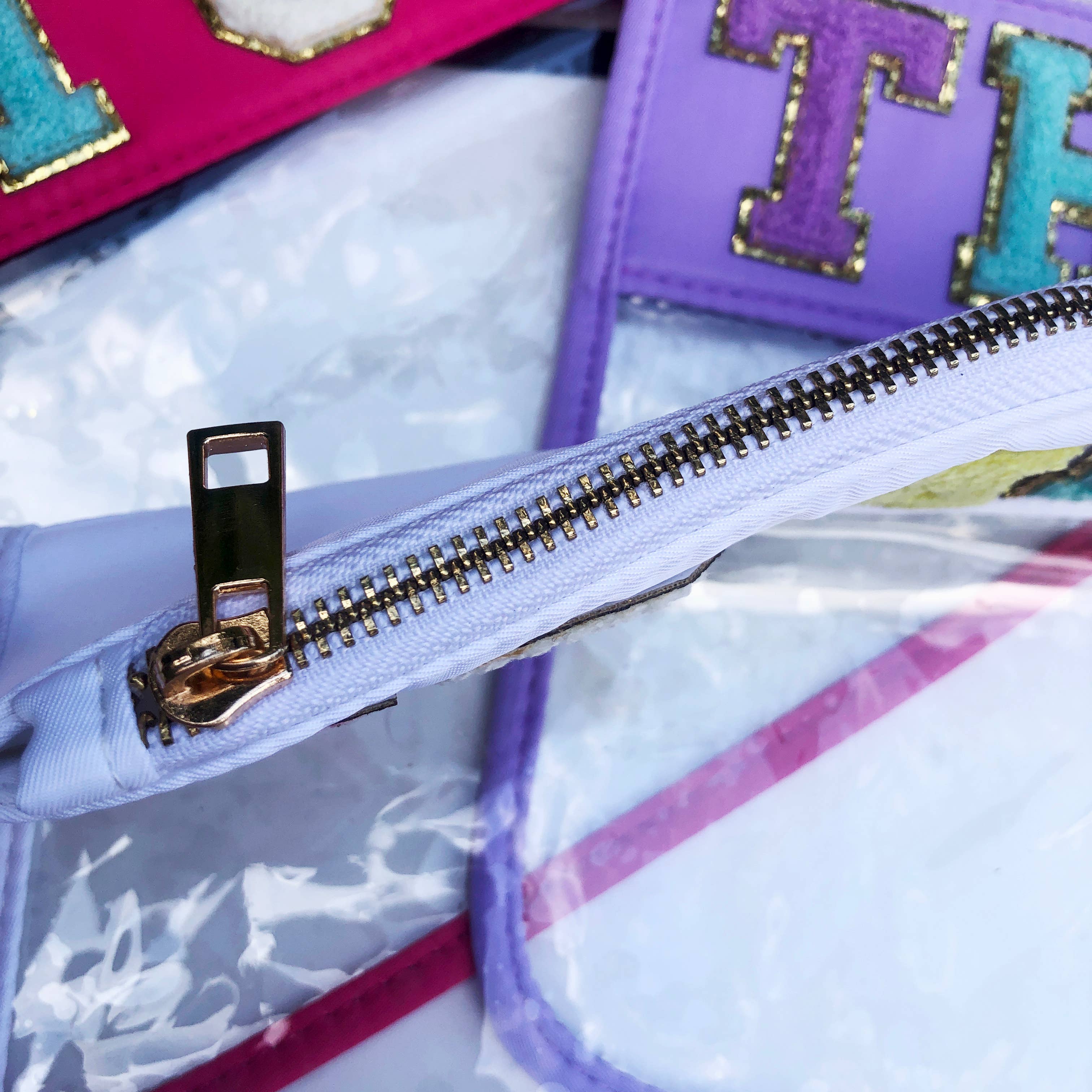 The Spotted Zebras - Wholesale Pouch - Women's - CLEARANCE Varsity Letter Patch Clear Zippered Pouch Bag13