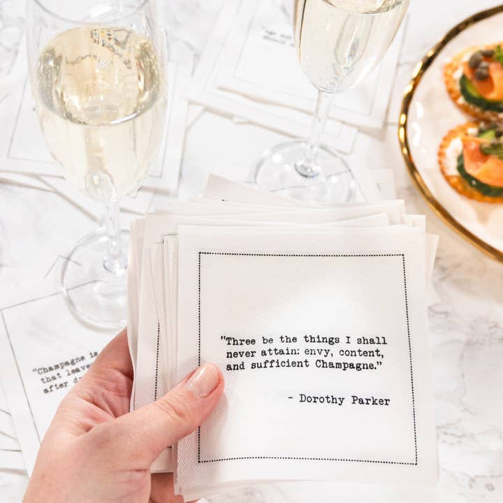 Five Star Napkins Inc. - Vendita all'ingrosso Tovagliolo monouso - Citazioni sullo Champagne - Tovaglioli da cocktail in cotone bianco 50x4